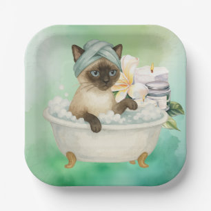 Cat in Spa party for Siamese Cat Lovers Paper Plate