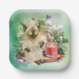 Cat in Spa party for Siamese Cat Lovers Paper Plate