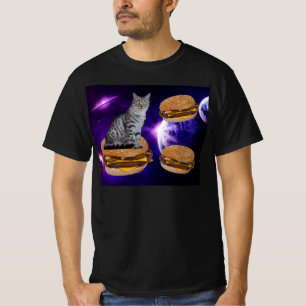 CAT IN SPACE WITH CHEESEBURGERS T-Shirts