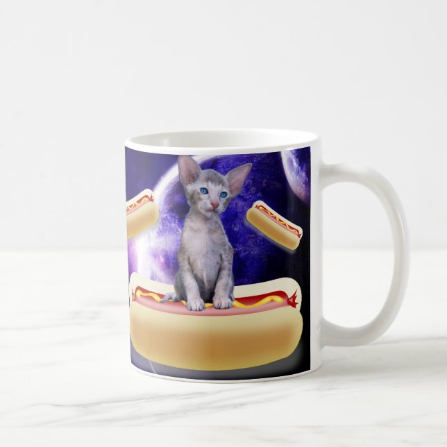 CAT IN SPACE WITH HOT DOGS COFFEE MUGS (Right)