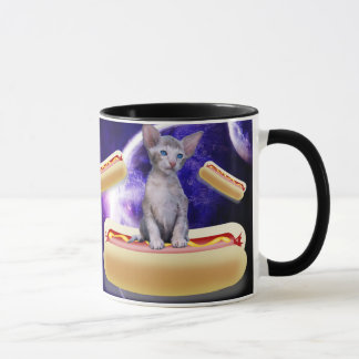 CAT IN SPACE WITH HOT DOGS funny COFFEE MUG