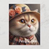 Cat in Straw Hat Cat Lovers Postcard