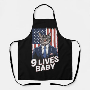 Cat in Suite with Trump Hair American Flag 9 Lives Apron