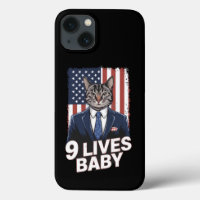 Cat in Suite with Trump Hair American Flag 9 Lives