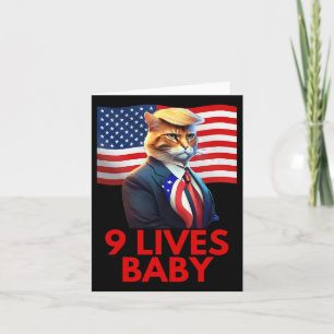 Cat In Suite With Trump Hair American Flag Nine Li Card