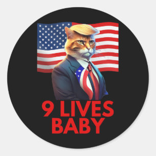 Cat In Suite With Trump Hair American Flag Nine Li Classic Round Sticker