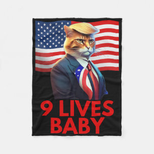 Cat In Suite With Trump Hair American Flag Nine Li Fleece Blanket