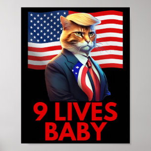 Cat In Suite With Trump Hair American Flag Nine Li Poster