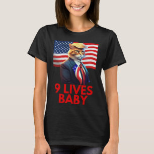 Cat In Suite With Trump Hair American Flag Nine Li T-Shirt