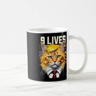 Cat In Suite With Trump Hair Nine Lives Usa Flag M Coffee Mug