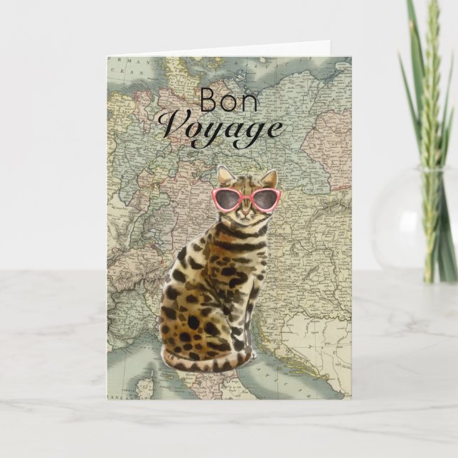 Cat in Sunglasses Bon Voyage Safe Travels Card (Front)
