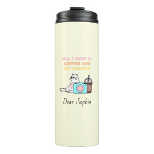 Cat in sunglasses&Camera&Coffee  Thermal Tumbler