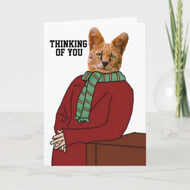 CAT IN SWEATER FUNNY THINKING OF YOU CARD (Front)