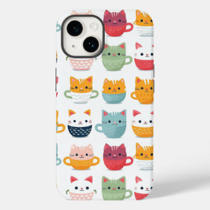Cat in Tea Coffee Cups Cute Colourful Pattern  Case-Mate iPhone 14 Case