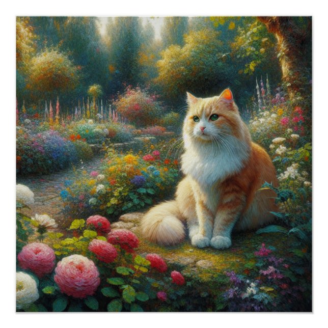 Cat in the Beautiful Garden Poster (Front)