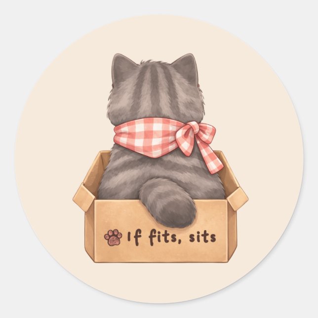 Cat in The Box Classic Round Sticker (Front)
