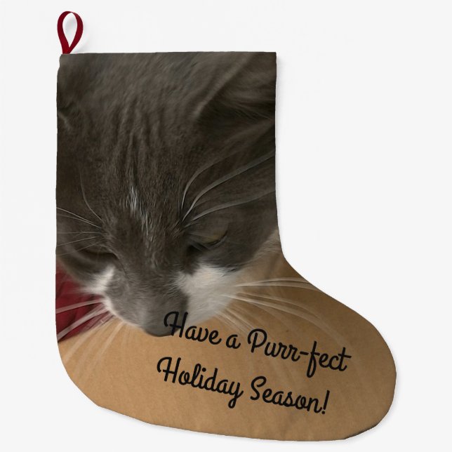Cat in the Box Large Christmas Stocking (Front)