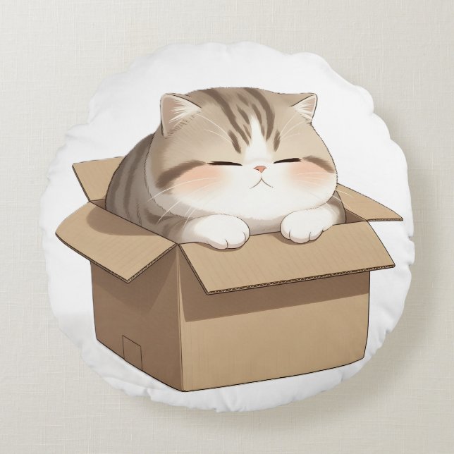 Cat in the Box  Round Cushion (Front)