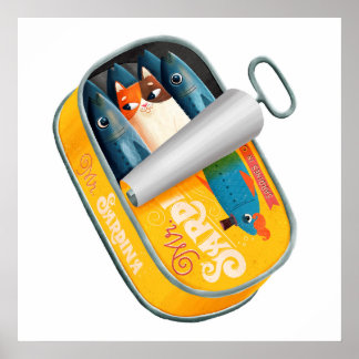 Cat in the can of sardines poster
