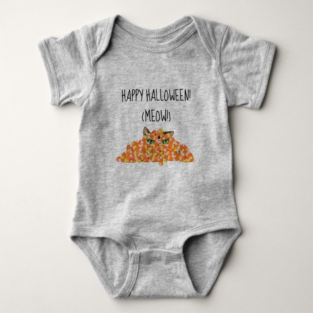 Cat in the Candy Corn Funny Halloween Baby Bodysuit (Front)
