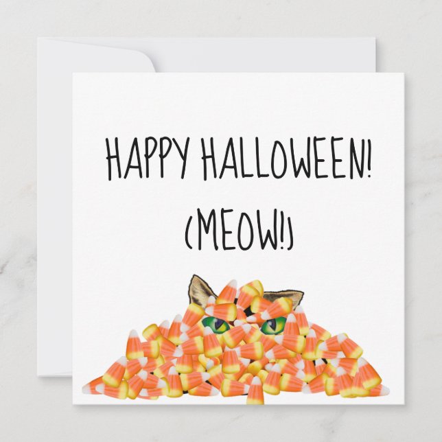 Cat in the Candy Corn Funny Halloween Card (Front)