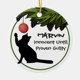 Cat in the Christmas Tree Funny Personalised Ceramic Ornament