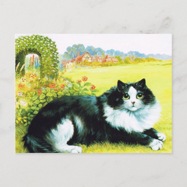Cat in the Flower Garden, Louis Wain Postcard (Front)