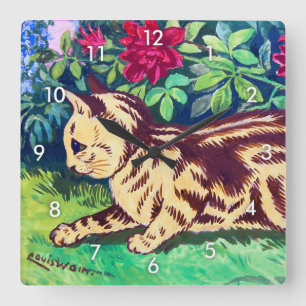 Cat in The Flower Garden, Louis Wain Square Wall Clock