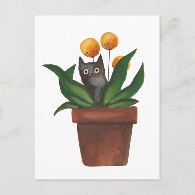 Cat in the flower pot announcement postcard (Front)