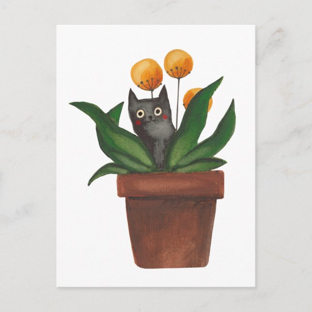 Cat in the flower pot holiday postcard (Front)