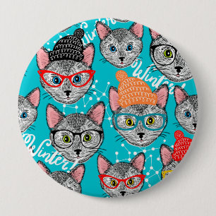 Cat in the hat 10 cm round badge