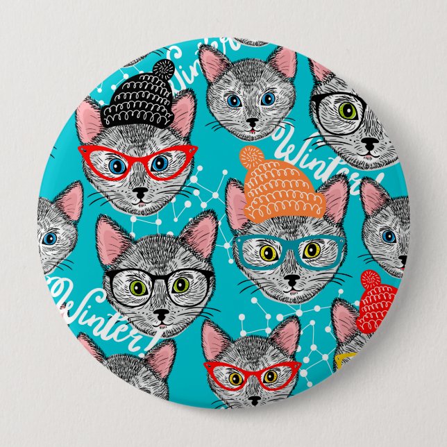 Cat in the hat  10 cm round badge (Front)