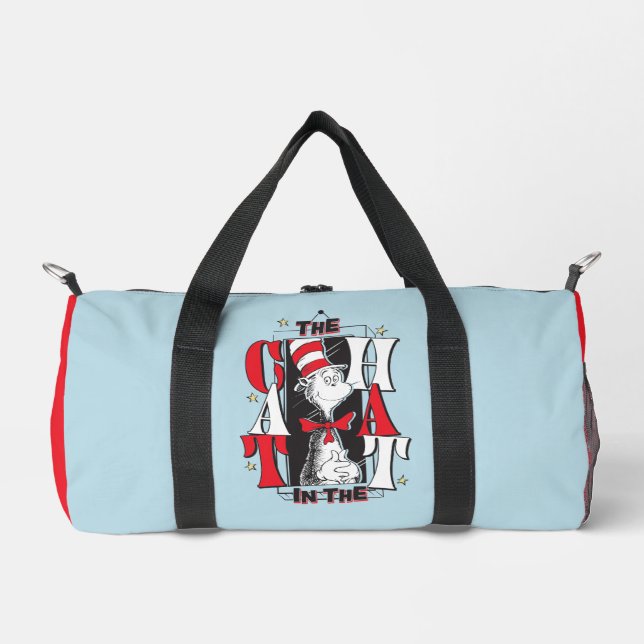 Cat In the Hat | B&W Text Duffle Bag (Front)
