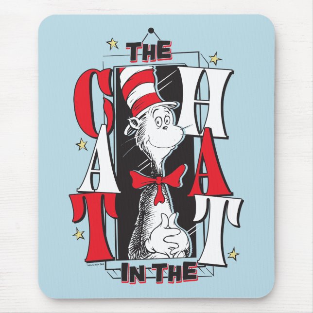 Cat In the Hat | B&W Text Mouse Pad (Front)