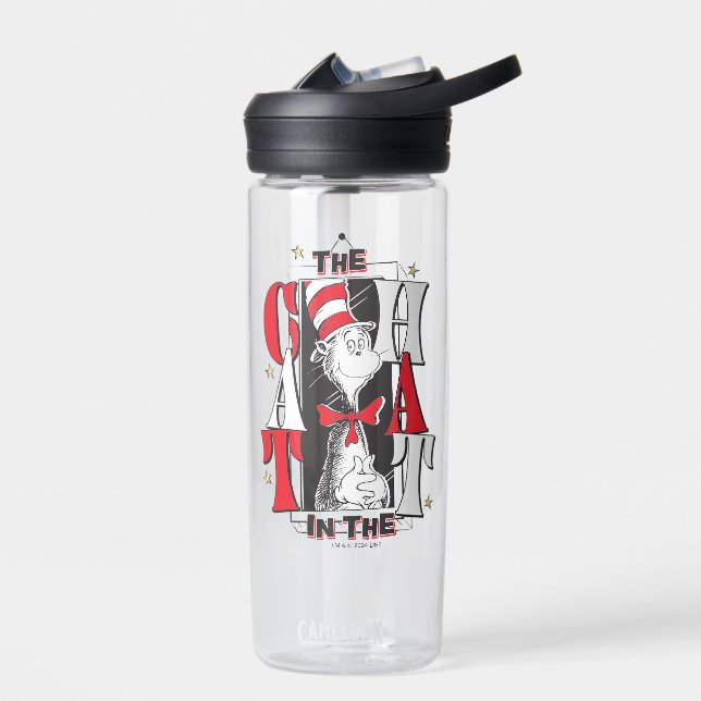 Cat In the Hat | B&W Text Water Bottle (Left)