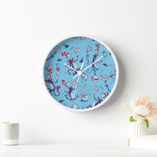 Cat In The Hat Blue Pattern Clock
