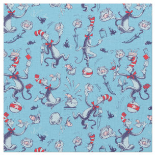 Cat In The Hat   Blue Pattern Fabric