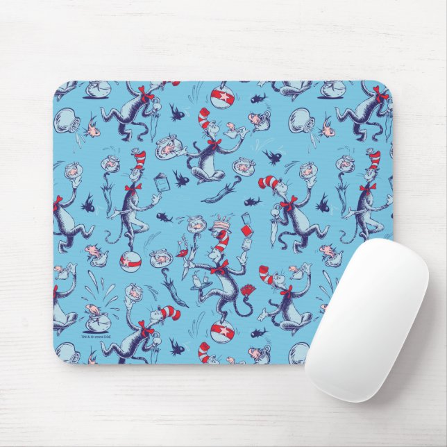Cat In The Hat | Blue Pattern Mouse Pad (With Mouse)