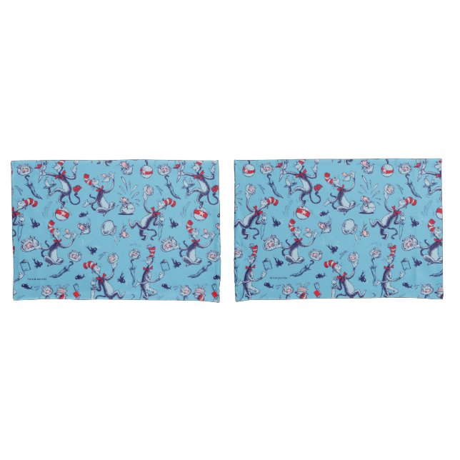 Cat In The Hat | Blue Pattern Pillowcase (Front-Set)