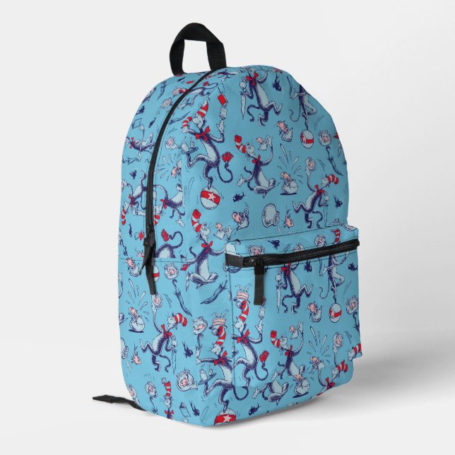 Cat In The Hat | Blue Pattern Printed Backpack (Back Corner Left)