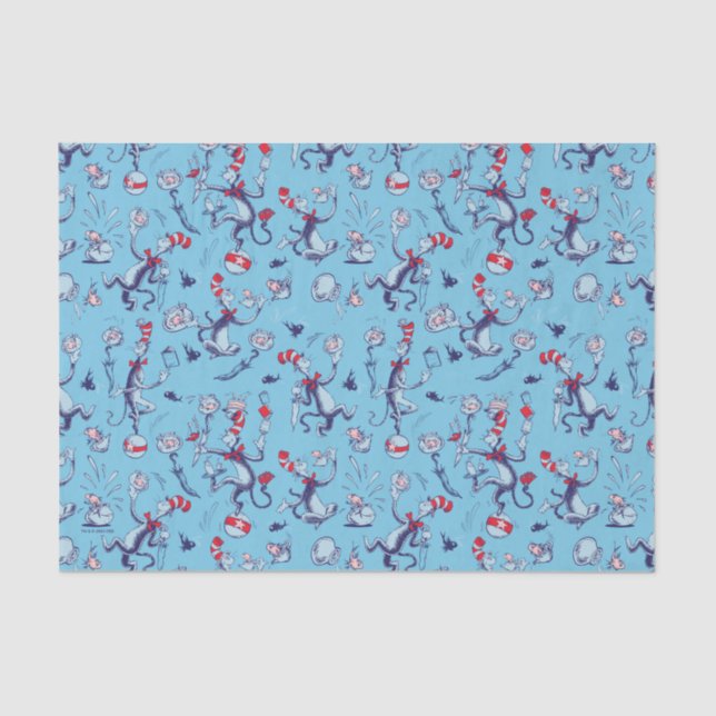 Cat In The Hat | Blue Pattern Tissue Paper (Front)