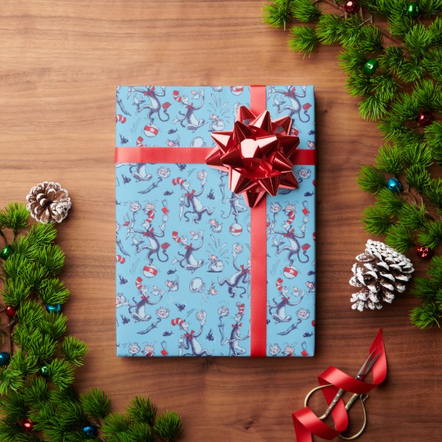 Cat In The Hat | Blue Pattern Wrapping Paper (Holiday Gift)