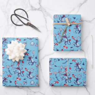Cat In The Hat   Blue Pattern Wrapping Paper Sheet