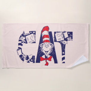 Cat In the Hat Cat Face Text Beach Towel