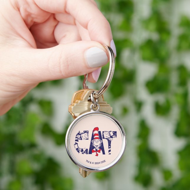 Cat In the Hat | Cat Face Text Key Ring (Hand)