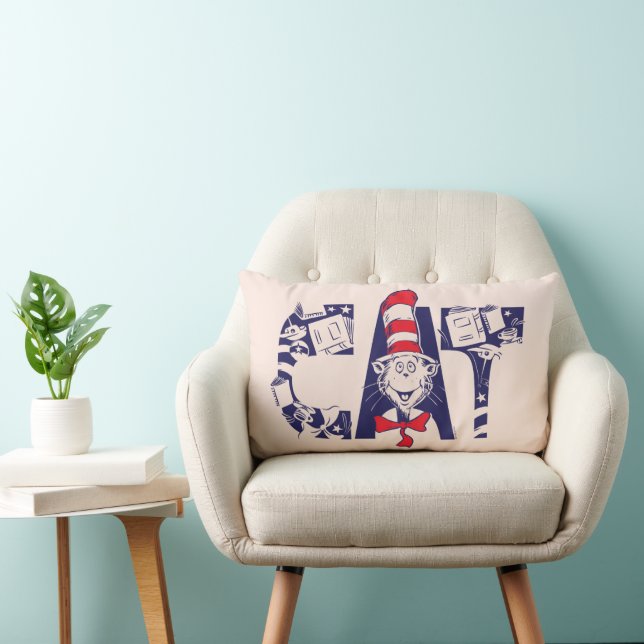 Cat In the Hat | Cat Face Text Lumbar Cushion (Chair)