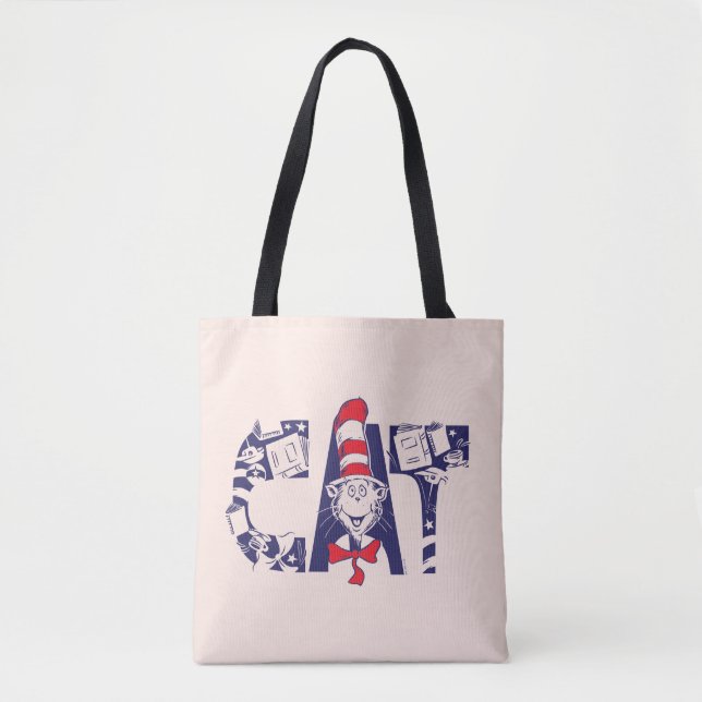 Cat In the Hat | Cat Face Text Tote Bag (Front)
