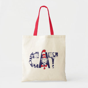 Cat In the Hat Cat Face Text Tote Bag