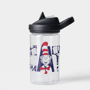 Cat In the Hat   Cat Face Text Water Bottle