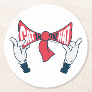 Cat In the Hat Cat Text Bow Tie Round Paper Coaster